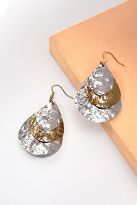 TRIPLE LAYER OF TWO TONE GOLD SILVER DROP EARRINGS | 80E1229