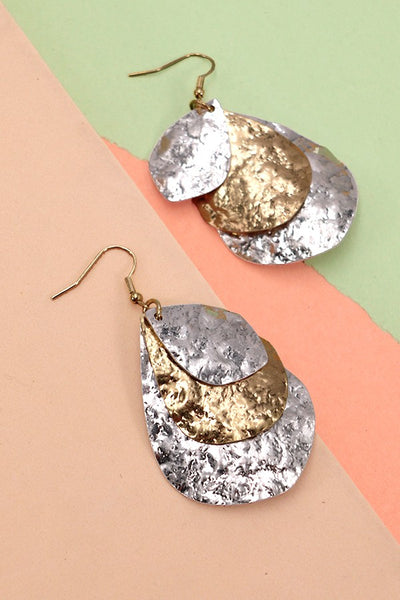 TRIPLE LAYER OF TWO TONE GOLD SILVER DROP EARRINGS | 80E1229