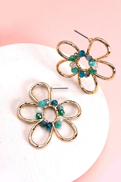 SEED BEAD GOLD FLOWERN SHAPE EARRINGS | 80E1223