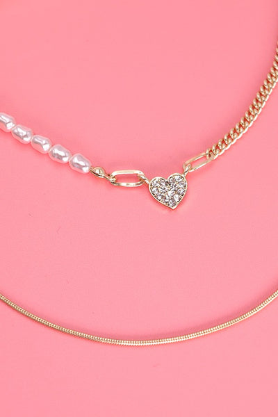 DOUBLE MINI HEART PEARL CHAIN NECKLACE | 10N3063021