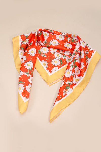 DAISY FLOWER  PRINT SILKY FEELING BANDANA SCARF | 40SC612