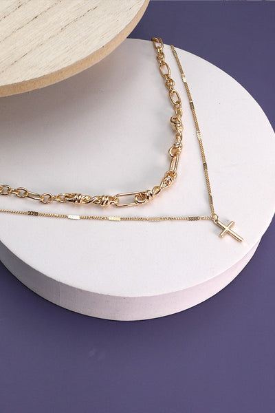 DOUBLE ROW CROSS LAYER NECKLACE | 80N220