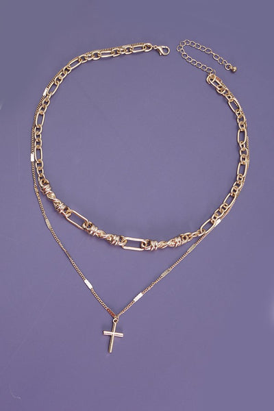 DOUBLE ROW CROSS LAYER NECKLACE | 80N220