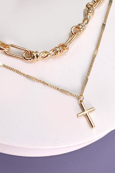 DOUBLE ROW CROSS LAYER NECKLACE | 80N220