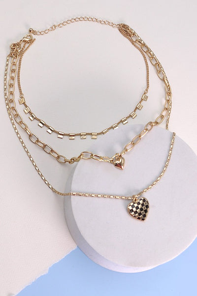 TRIPLE LAYER HEART CHARM NECKLACE | 80N224