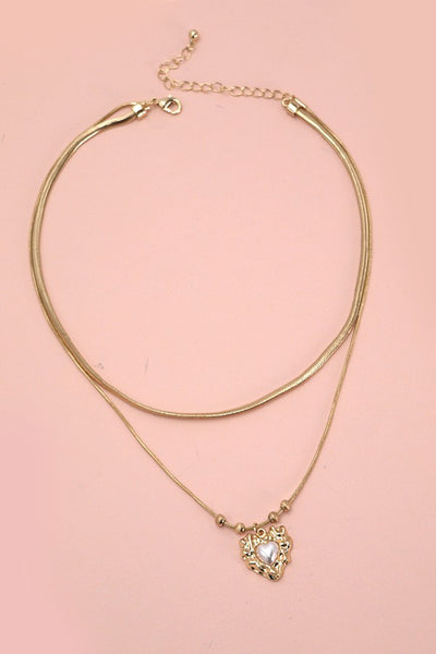 HEART PENDANT DOUBLE SNAKE CHAIN NECKLACE | 10N3072935