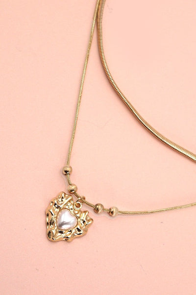 HEART PENDANT DOUBLE SNAKE CHAIN NECKLACE | 10N3072935