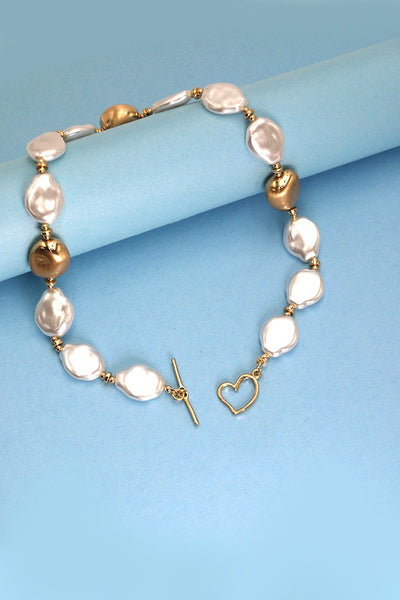 PEARL METAL MIX BEADED HEART TOGGLE NECKLACE | 10N3072927