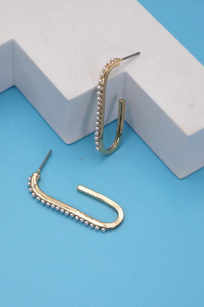 PEARL HUGGIE GEO HOOP EARRINGS | 31E03585