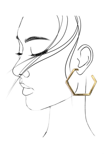 HEXAGON PEARL HOOP EARRINGS 2 inch | 31E03592