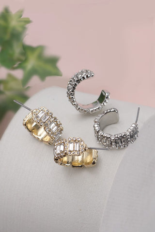 BAGUETTE RHINESTONE CLASSIC HOOP EARRINGS | 10E3080017