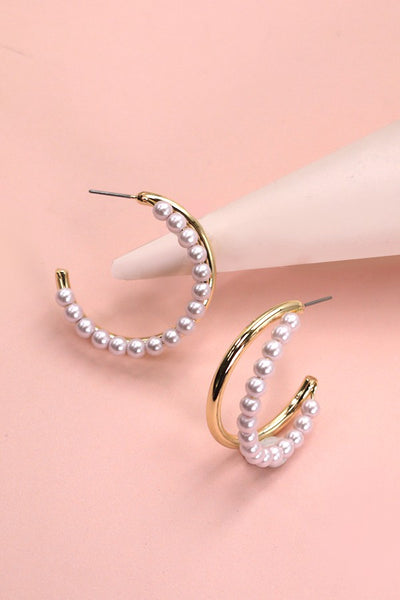 PEARL GOLD METAL DOUBLE HOOP EARRINGS | 80E1572