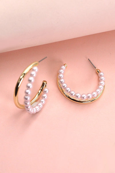 PEARL GOLD METAL DOUBLE HOOP EARRINGS | 80E1572