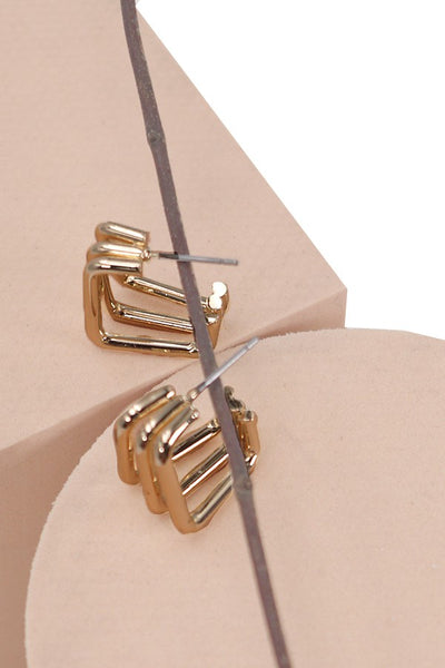 MINI SQUARE TRIPLE GEO HOOP HUGGGIE EARRINGS | 80E1601