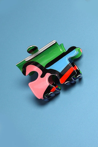 MID SIZE MODERN COLORFUL PUZZLE HAIR CLAW CLIPS | 40H671