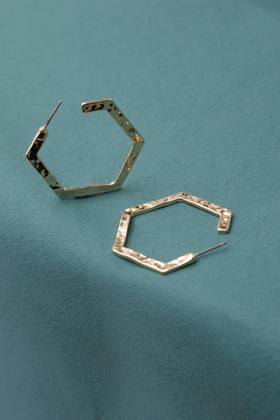 HAMMERED HEXAHON HOOP EARRINGS | 80E1615