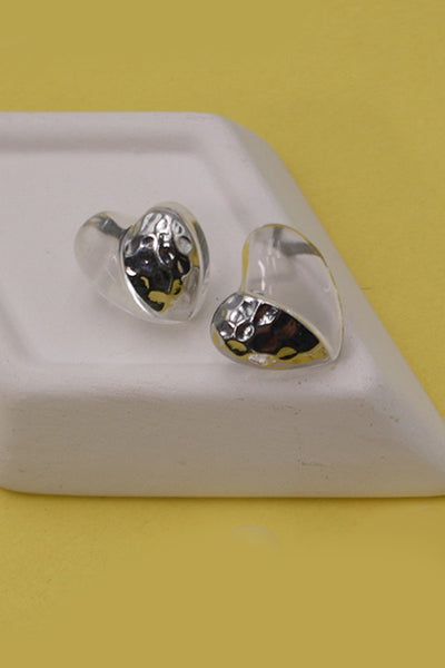 3-D HALF GOLD CLEAR HALF PEARL STUD EARRINGS | 80E1693