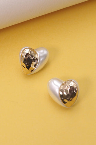 3-D HALF GOLD CLEAR HALF PEARL STUD EARRINGS | 80E1693