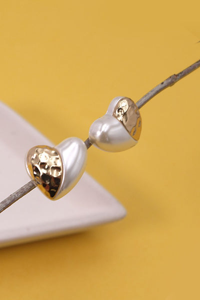 3-D HALF GOLD CLEAR HALF PEARL STUD EARRINGS | 80E1693