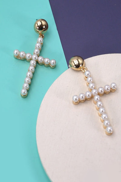 PEARL CROSS DANGLE EARRINGS | 80E1764