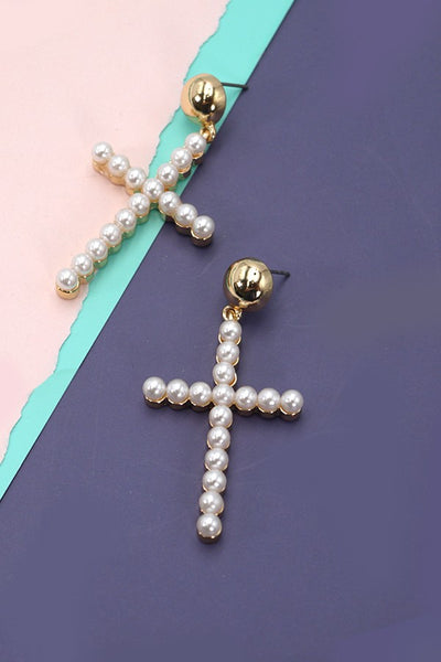 PEARL CROSS DANGLE EARRINGS | 80E1764