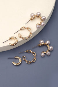 HUGGIE PEARL CHAIN TRIO EARRINGS | 80E1800