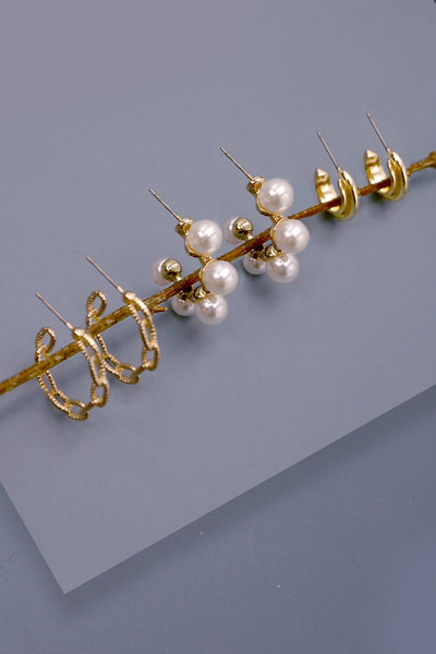 HUGGIE PEARL CHAIN TRIO EARRINGS | 80E1800