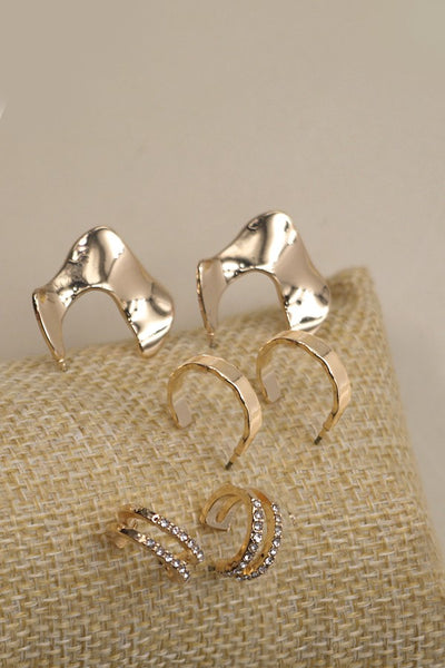 HUGGIE RHINSTONE HAMMERD TRIO EARRINGS | 80E1801