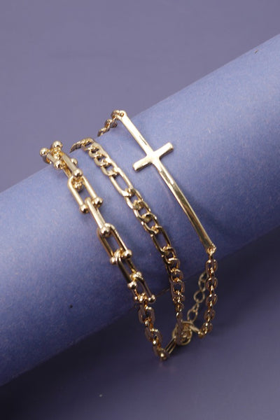 TRIPLE MULTI  BRACELETS WITH LARGE CROSS | 80B124