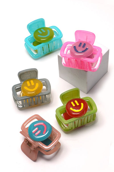 SQUARE COLORFUL HAPPY FACE HAIR CLAW CLIPS | 40H684