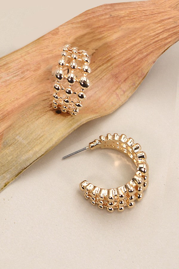 3 ROW BEAD BALL SHAPED HOOP EARRINGS | 31E03680