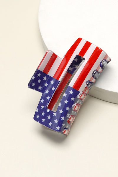 USA FLAG PRINT JULY 4TH HAIR CLAW  CLIPS SET OF 3 | 40H686