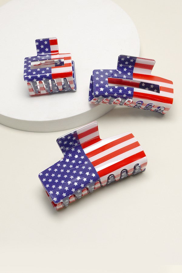 USA FLAG PRINT JULY 4TH HAIR CLAW  CLIPS SET OF 3 | 40H686