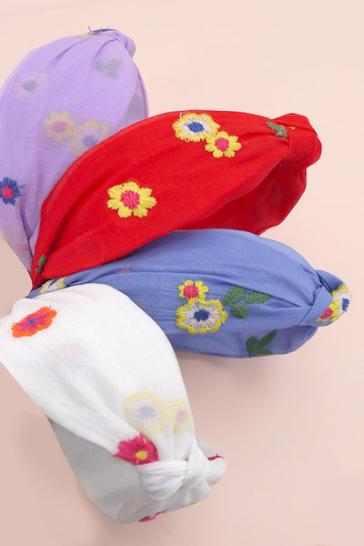 COLORFUL FLORAL EMBROIDERY KNOTTED HAIR BAND  | 40HB137