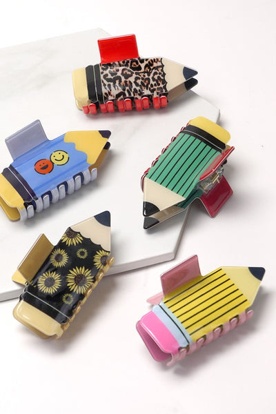 JUMBO FUN SCHOOL PENCIL HAIR CLAW CLIPS | 40H687