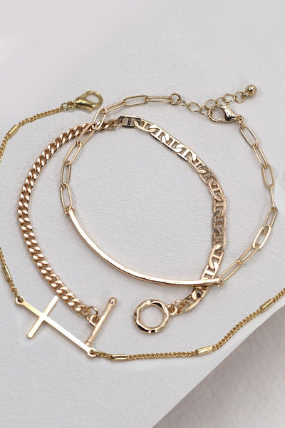 TRIO BAR CROSS SINGLE ROPE CHAIN SET BRACELET | 80B133