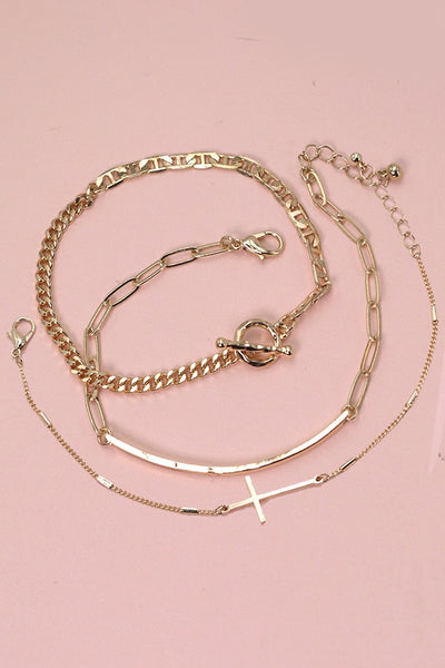 TRIO BAR CROSS SINGLE ROPE CHAIN SET BRACELET | 80B133