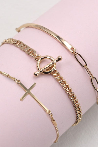 TRIO BAR CROSS SINGLE ROPE CHAIN SET BRACELET | 80B133