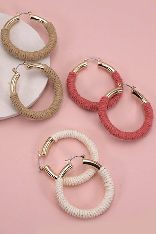 GOLD HEMP ROPE WRAPPED HOOP EARRINGS | 80E1925