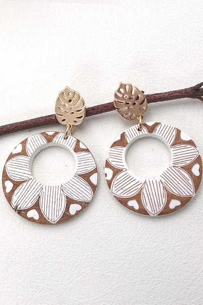 MATTE GOLD LEAF FLOWER PRINT EARRINGS | 80E1895