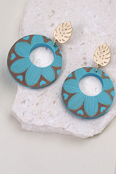 MATTE GOLD LEAF FLOWER PRINT EARRINGS | 80E1895