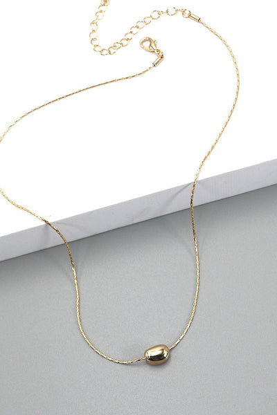 BRASS DIAMOND CUT CHAIN BEAN CHARM NECKLACE | 31N23238