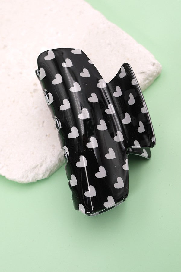 POKA DOT HEART BLACK HAIR CLAW CLIPS | 40H702