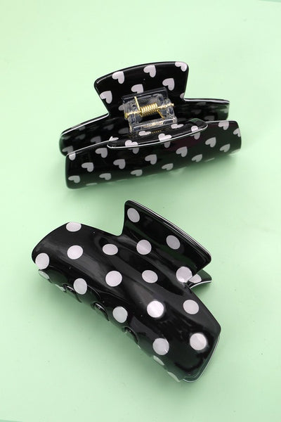 POKA DOT HEART BLACK HAIR CLAW CLIPS | 40H702