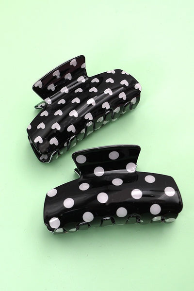 POKA DOT HEART BLACK HAIR CLAW CLIPS | 40H702