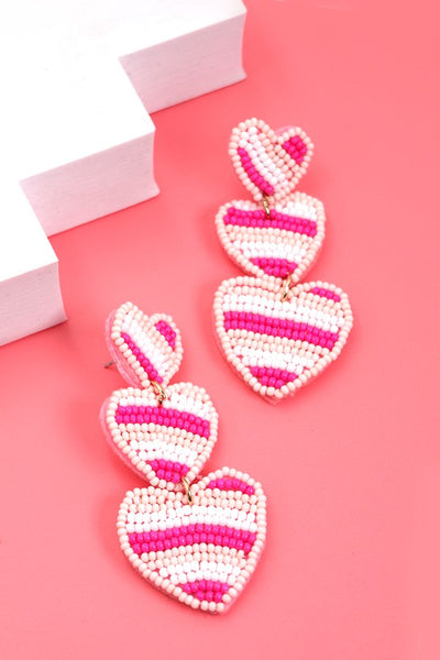 SEED BEAD HEART DROP EARRINGS | 40E284