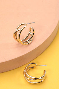 THREE ROW CROSSOVER HOOP EARRINGS | 80E2065