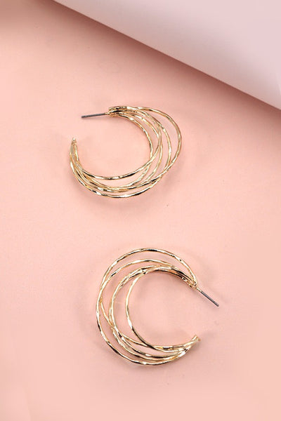 HAMMERED MULTI ROW HOOP EARRINGS | 80E2035