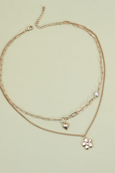 DOUBLE ROW FLOWER HEART NECKLACE | 80N294