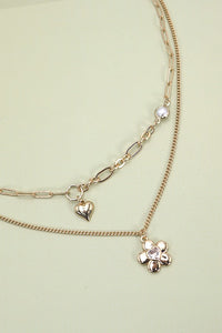 DOUBLE ROW FLOWER HEART NECKLACE | 80N294